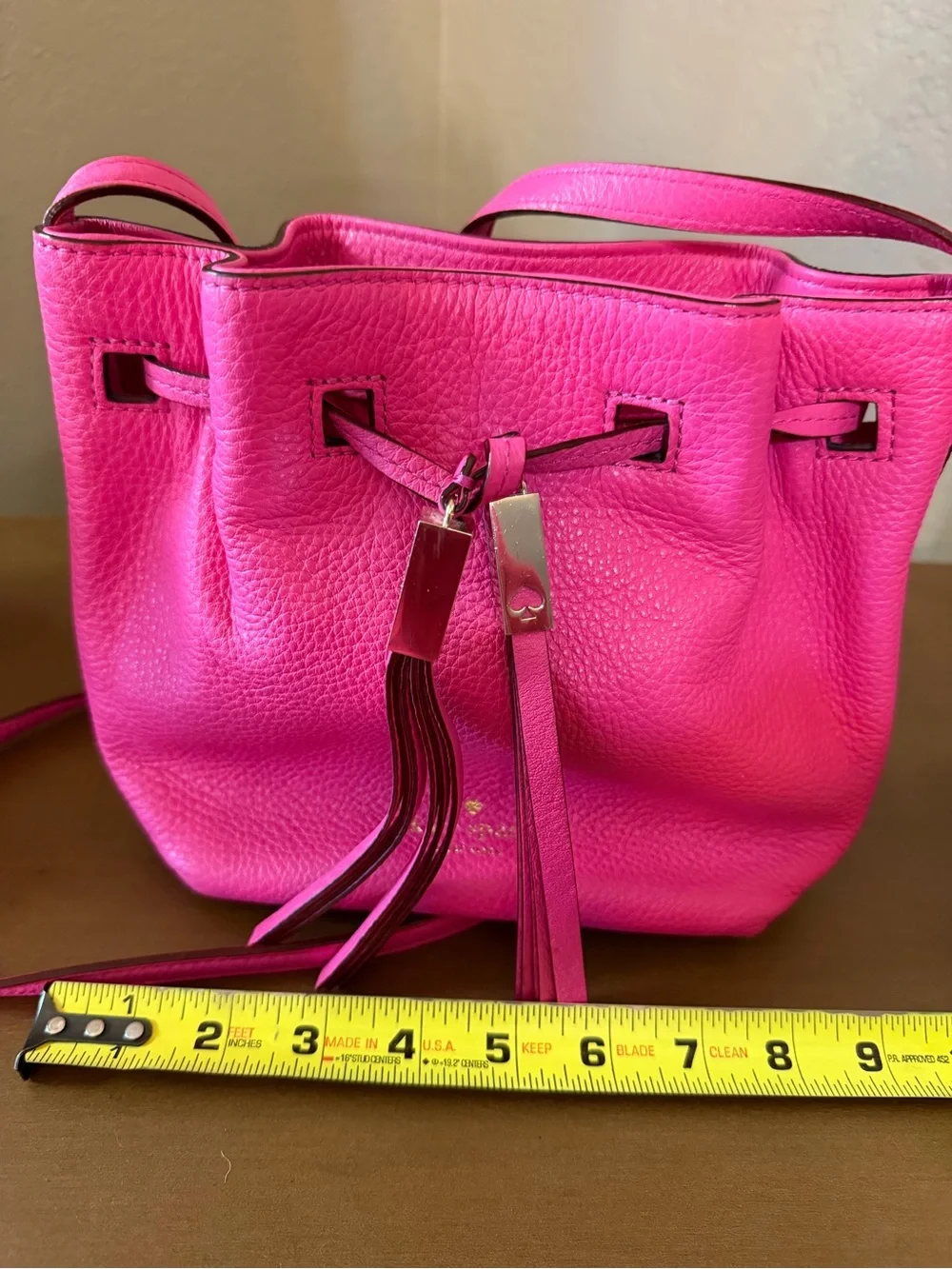 Kate Spade Hot Pink Leather Drawstring Crossbody Bucket Bag